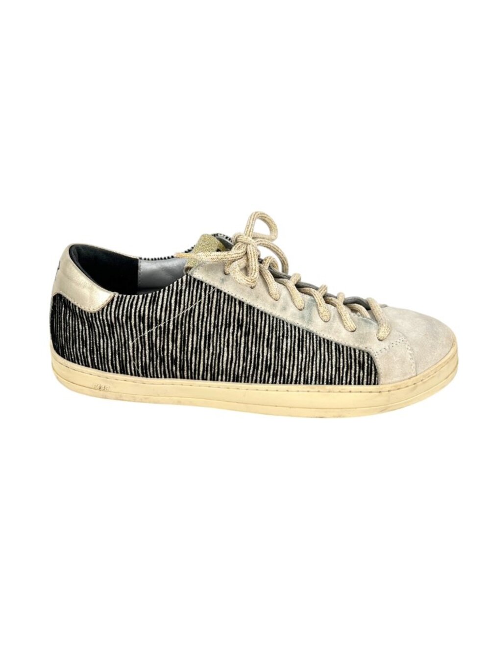P448 John Swing Sneakers Leather Velvet Metallic Black Gold Size 42 US11